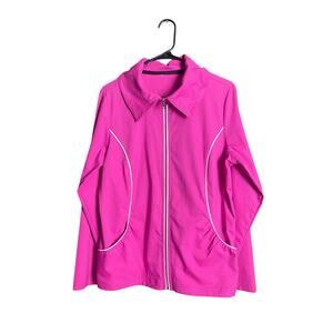 Classic Pink White Track Jacket Women Size XL Zip Up Athletic Wear